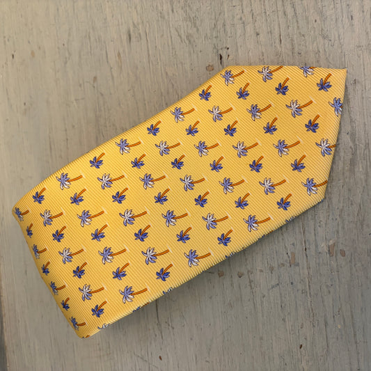 Tommy Hilfiger 100% Silk Yellow Palm Tree Traditional Tie Good Condition