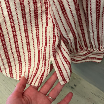 LOFT White Red Striped Ruffle Tie Neck Peasant Tunic Top Blouse Size Size XL Good Condition