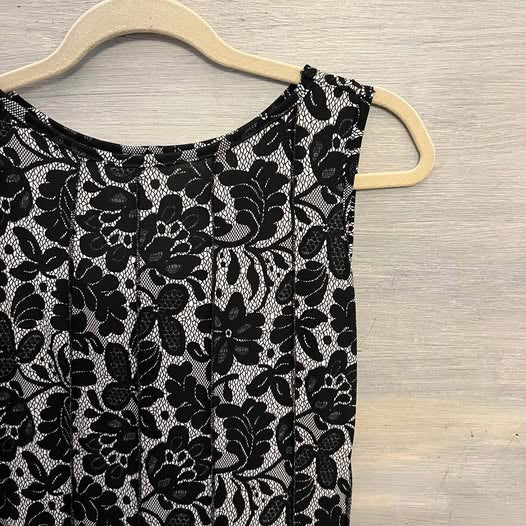 HAANI Sleeveless Black Floral Lace Print Fit and Flare Dress PS Like New
