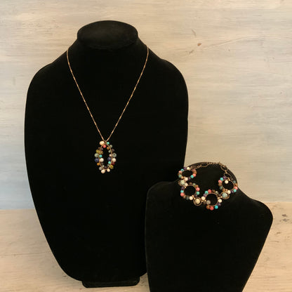 Vintage Plunder Design Boho Multicolor Beaded Necklace/Bracelet Set Good Condition