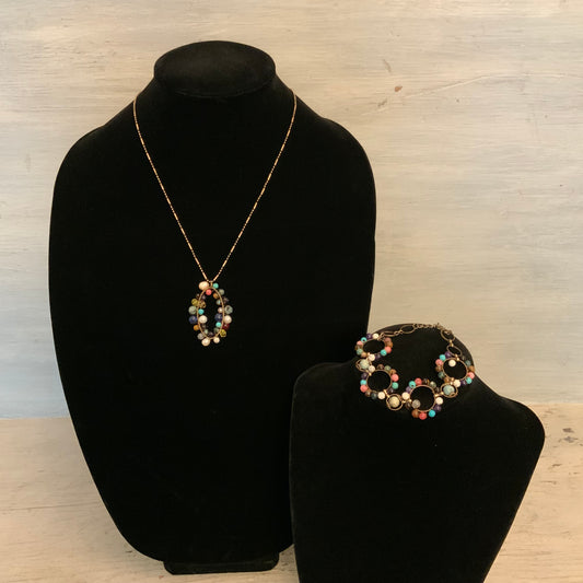 Vintage Plunder Design Boho Multicolor Beaded Necklace/Bracelet Set Good Condition