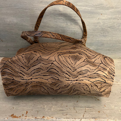 Faux Leather Tan Organic Pattern Shoulder Bag Purse 14x13x6 Like New