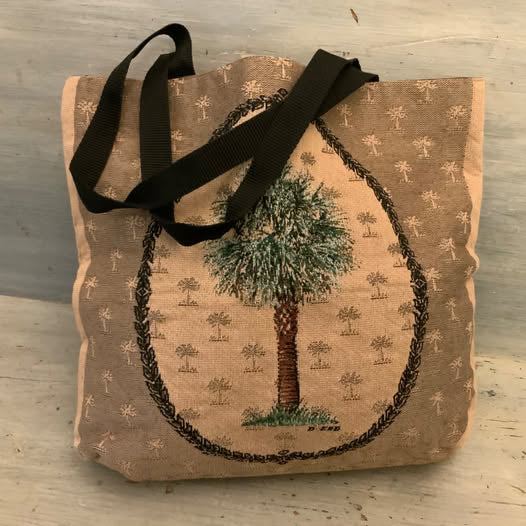 Scene Weaver Embroidered Palm Tree Canvas Tote Bag 14x13x3 Like New