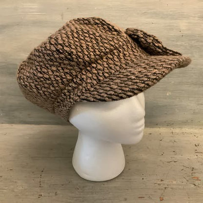 Indigo Soul Black Tan Textured Knit Newsboy Cap Hat with Bow Good Condition