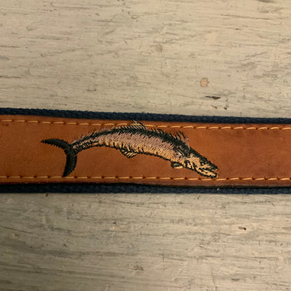 Zep-Pro Men's Casual Leather/Canvas Embroidered Sport Fishing Belt 44" Good Condition