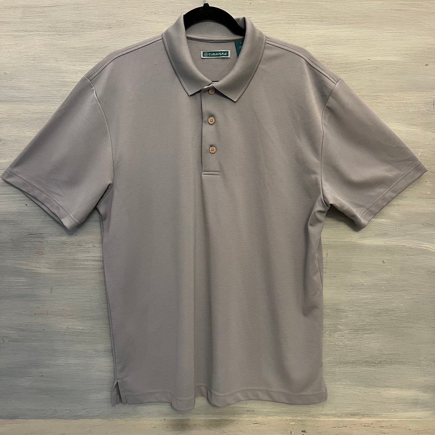 Cubavera Gray Ribbed Knit Short Sleeve Polo Shirt Size Large Good Condition
