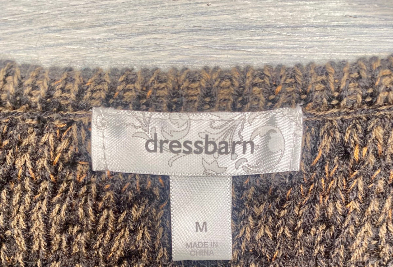 Dress Barn Black Orange Faux Leather Closure Wide Short Sleeve Cardigan Sweater Medium Good Condition