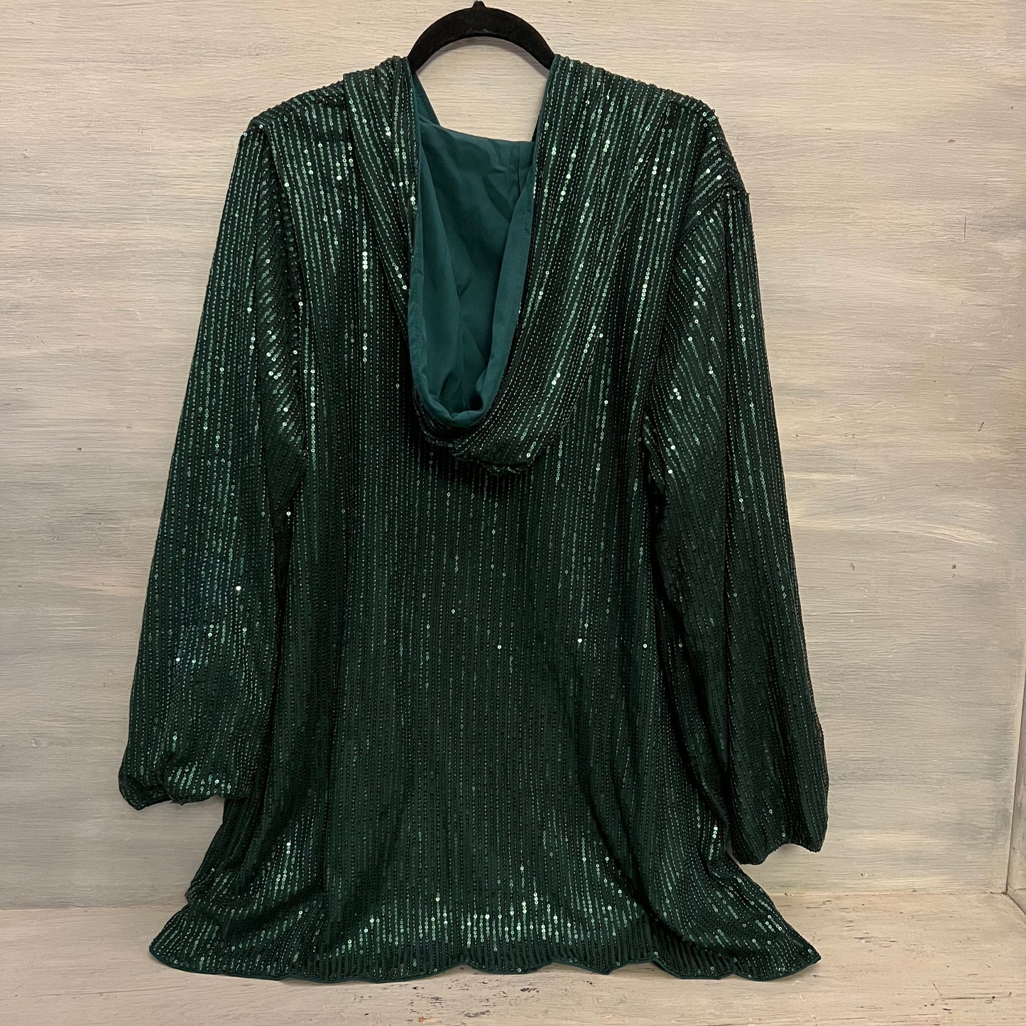 Emerald Green Sequined Hoodie Tunic Top Size 2XL Good Condition