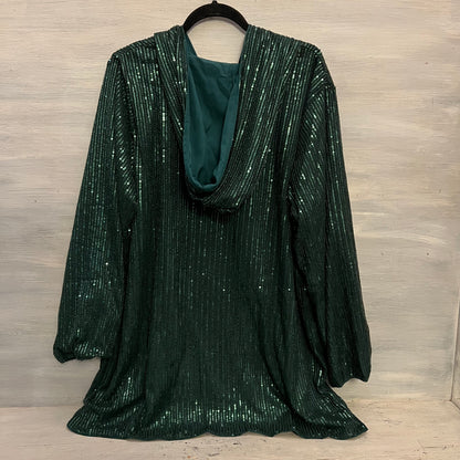 Emerald Green Sequined Hoodie Tunic Top Size 2XL Good Condition