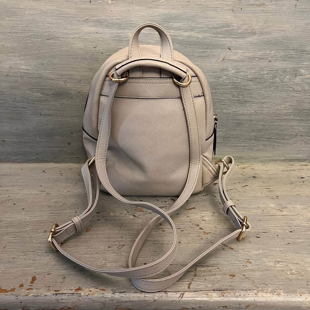 Tan Faux Leather Footed Shoulder Backpack Purse 7x10x5 Like New