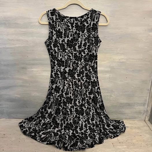 HAANI Sleeveless Black Floral Lace Print Fit and Flare Dress PS Like New