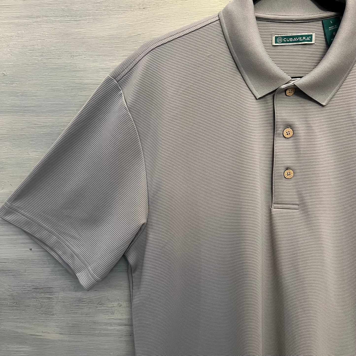 Cubavera Gray Ribbed Knit Short Sleeve Polo Shirt Size Large Good Condition
