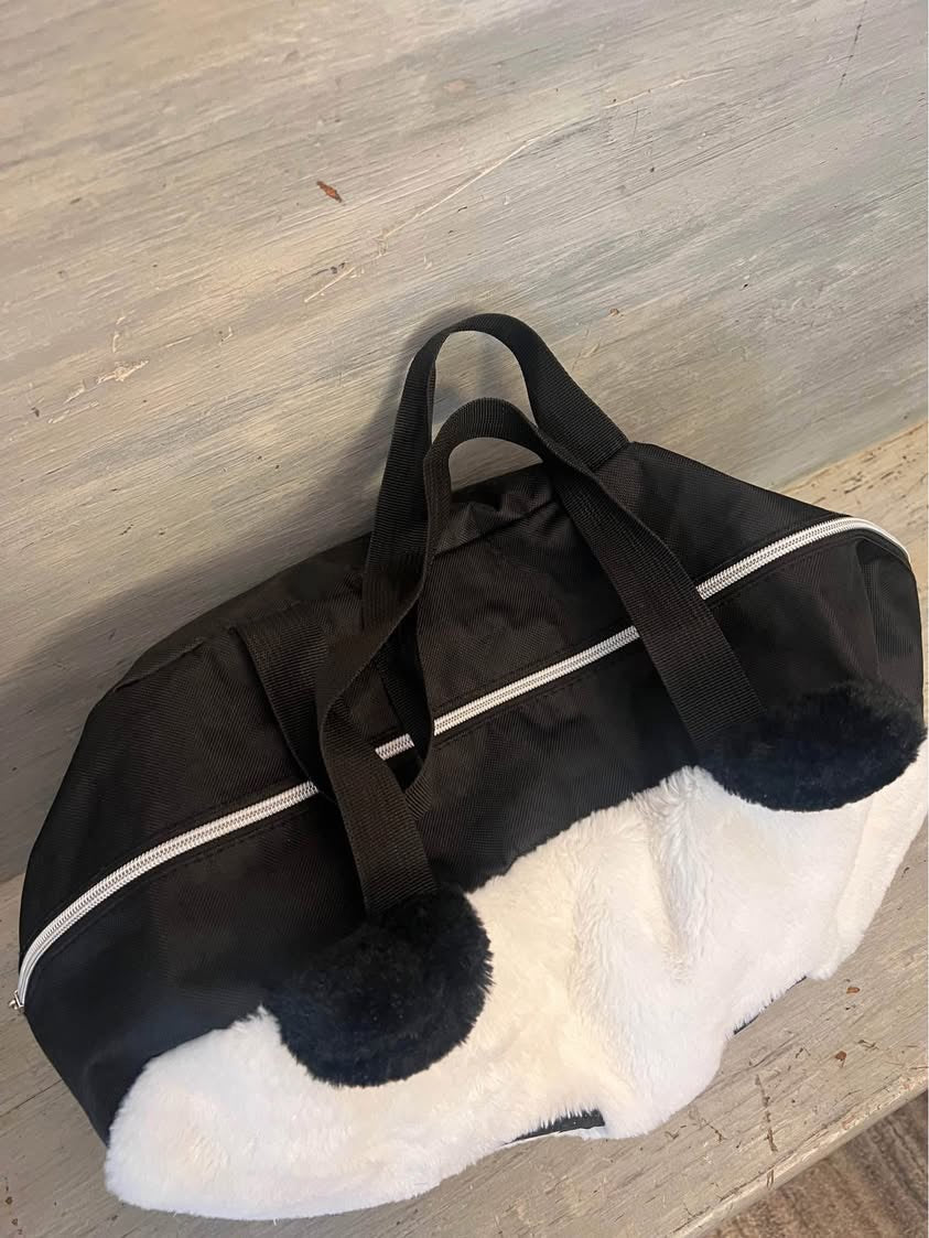 Soft Furry Panda Overnight Weekender Gym Bag Tote 16x11.5x6.5 Good Condition