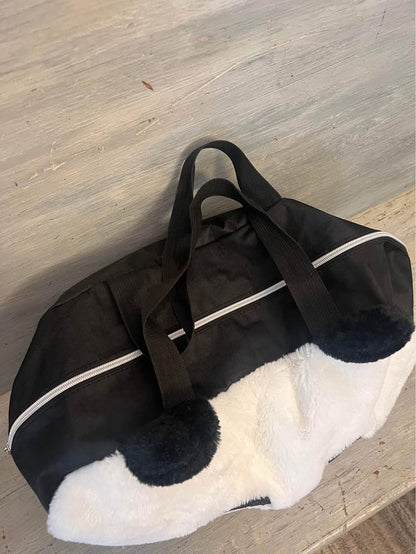 Soft Furry Panda Overnight Weekender Gym Bag Tote 16x11.5x6.5 Good Condition