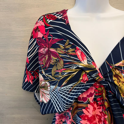 24seven Comfort Apparel Vneck Abstract Floral Print Maxi Dress Size Large Good Condition