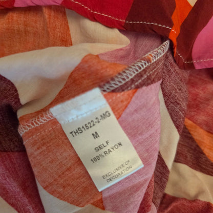 THML Multicolor Abstract Print High Ruffle Collar High Low Blouse Size Medium Good Condition