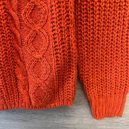Love by Chesley Orange Crewneck Cable Knit Sweater Size Small Good Condition