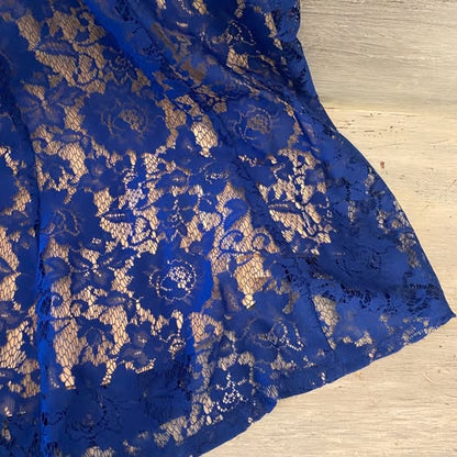 Gabby Skye Royal Blue Lace Tan Under Lining Sleeveless Fit and Flare Dress Size 18W Like New