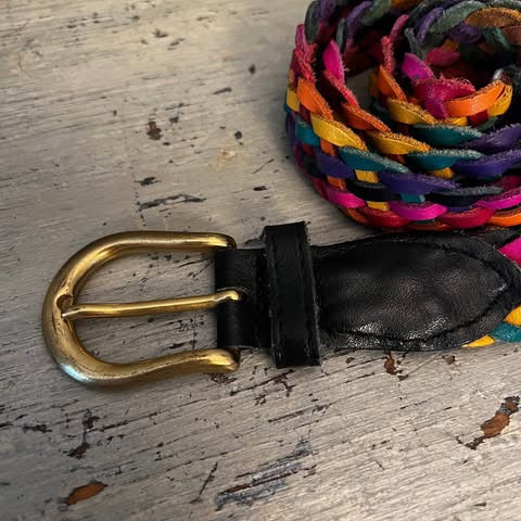 Multicolor Genuine Leather Braided Belt Good Condition