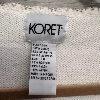 Vintage Koret White Embroidered Beaded Cardigan Sweater 1X Good Condition