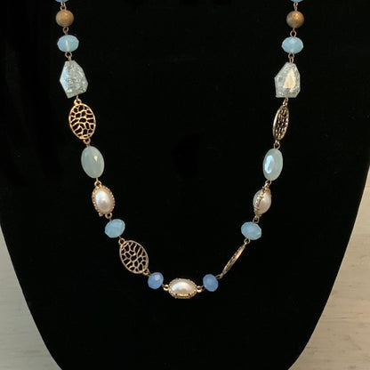 Elegant Beaded Faux Pearl Stone Gold Metal Chain Necklace Good Condition