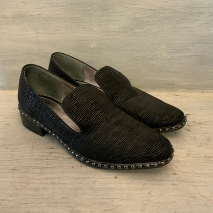 Adrianna Papell Prince Black Full Leather Studded Slipper Loafers Size 8.5 Good Condition