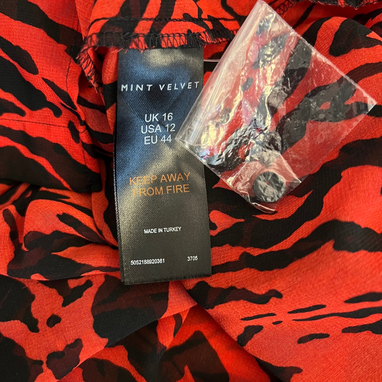 Mint Velvet Red Black Zebra Print Sheer Button Down Blouse Size 16 Like New