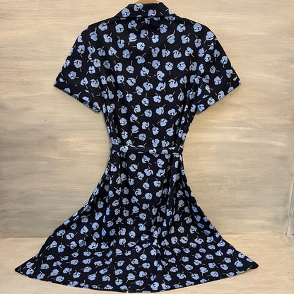 Draper James Blue Floral Print Tie Waist Button Down Knee Length Shirt Dress Size 8 Good Condition