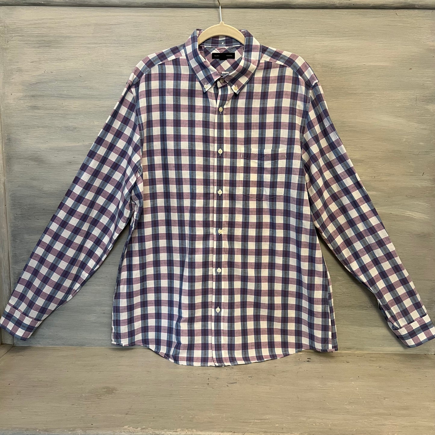 Banana Republic Cotton Linen Purple Plaid Button Down Shirt Size XL Like New