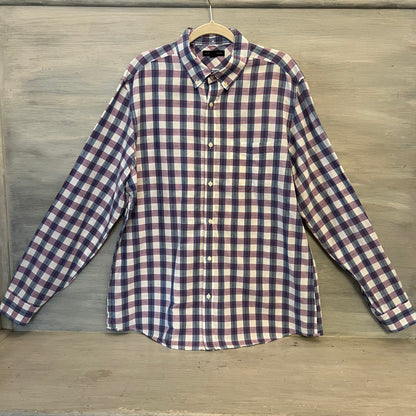 Banana Republic Cotton Linen Purple Plaid Button Down Shirt Size XL Like New