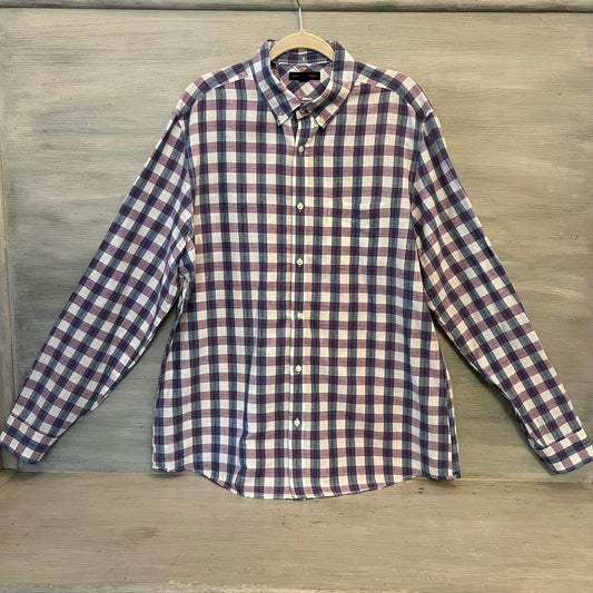 Banana Republic Cotton Linen Purple Plaid Button Down Shirt XL Like New