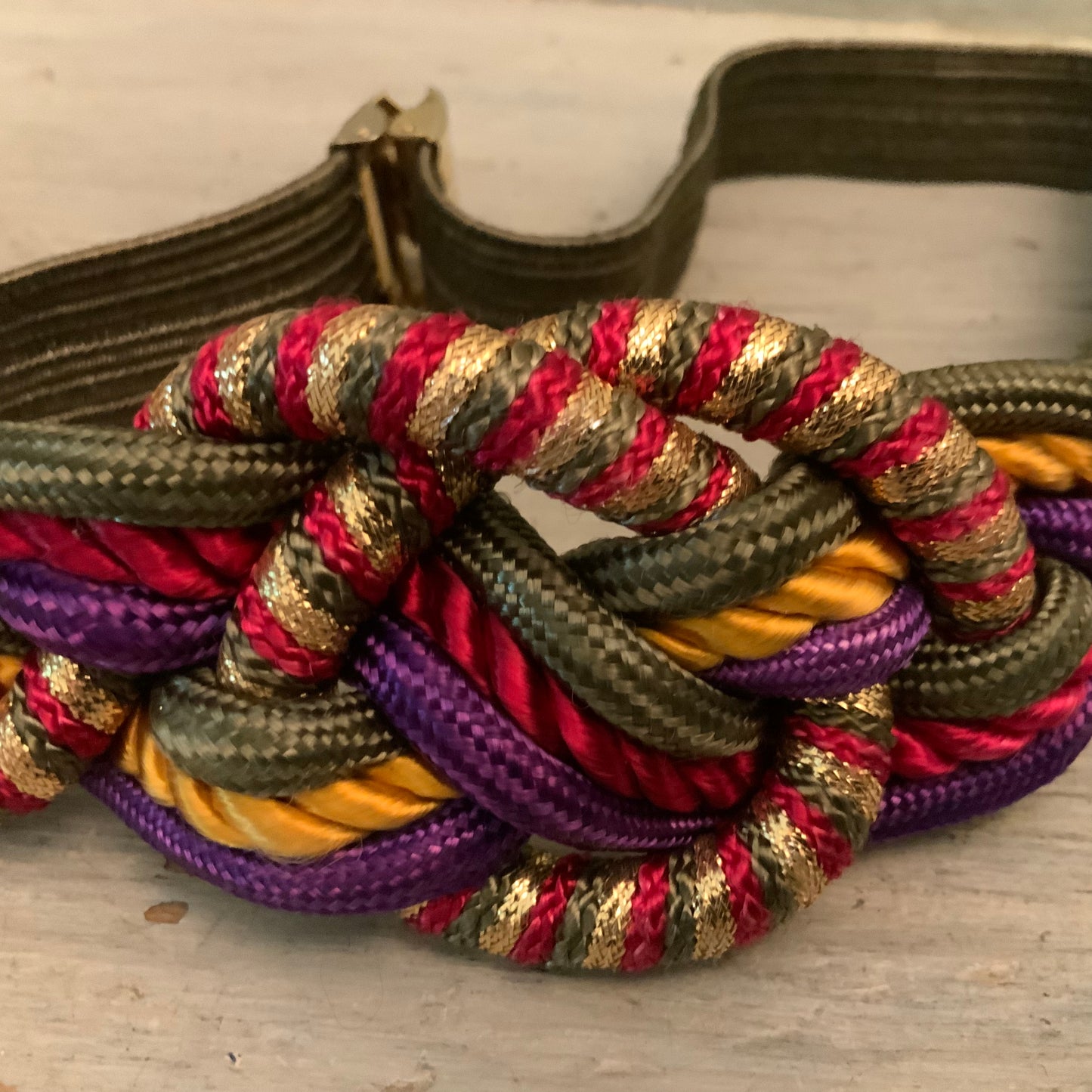 Vintage Jewel Tone Braided Rope Elastic Cinch Waist Belt M/L Good Condition