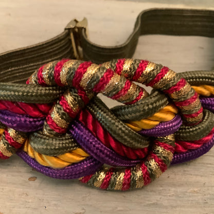 Vintage Jewel Tone Braided Rope Elastic Cinch Waist Belt M/L Good Condition
