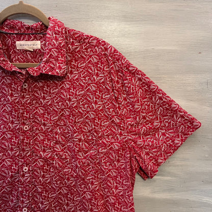 Aeropostale 100% Cotton Red Abstract Print Short Sleeve Button Down Shirt XL Good Condition