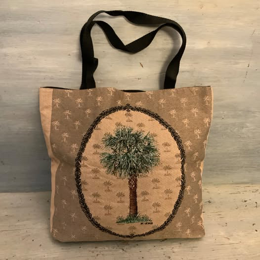 Scene Weaver Embroidered Palm Tree Canvas Tote Bag 14x13x3 Like New