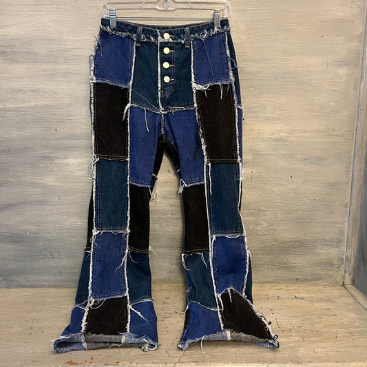 SHEIN Patchwork Denim Button Fly Fashion Jeans XS Like New