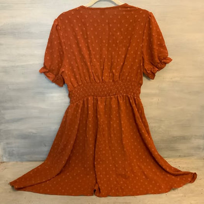 SHEIN Burnt Orange Swiss Dot High Low Baby Doll Dress XLarge Good Condition