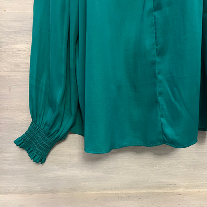 Loft Green Gathered Tie Neck Blouse Smock Size Medium Good Condition