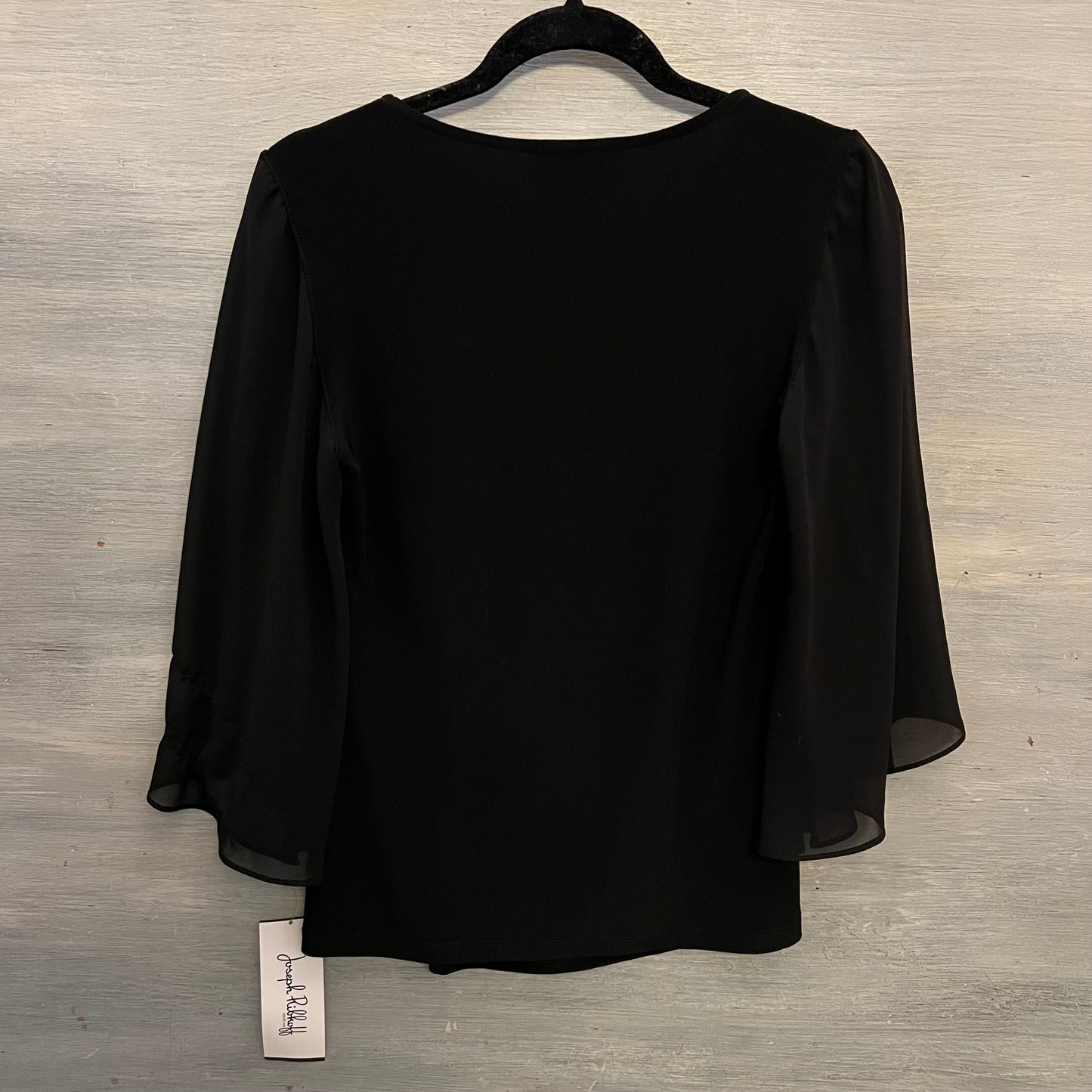 Joseph Ribkoff Elegant Black Sheer Flare Sleeve Ruched Side Blouse Size 6 New with Tags