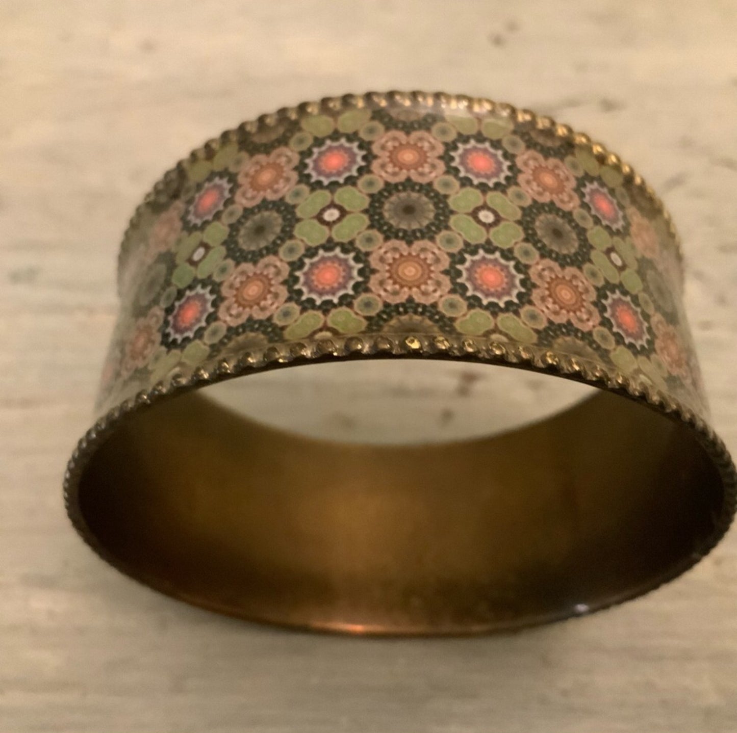 Vintage Boho Enamel Metal Cuff Bangle Bracelet Good Condition
