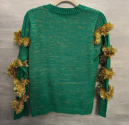 Joyland Green Gold Garland Red Bulb Holiday Christmas Crewneck Sweater Medium Like New