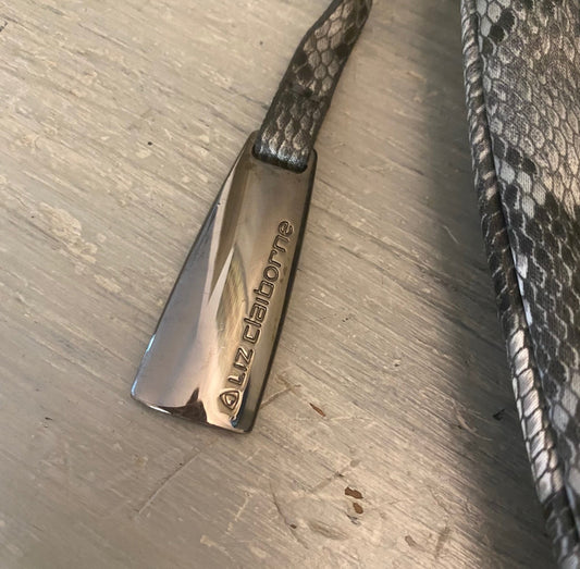 Liz Claiborne Snake Skin Crossbody Bag Purse Gray Faux Satin Like New