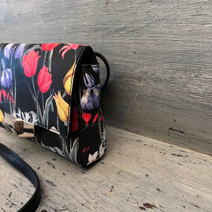 Apt 9 Black Faux Leather Floral Print Crossbody Bag Purse New with Tags