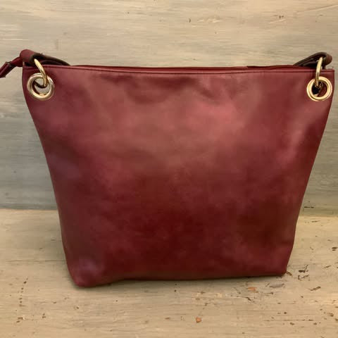 Sondra Roberts Squared Burgundy Faux Suede Leather Shoulder Bag Like New