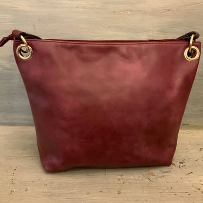 Sondra Roberts Squared Burgundy Faux Suede Leather Shoulder Bag Like New