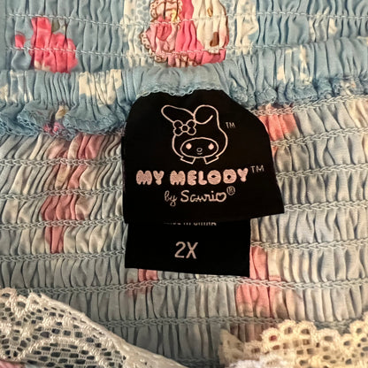 My Melody by Sanrio Multicolor Graphic Print Button Down Crop Top Shirt Size 2XL Good Condition