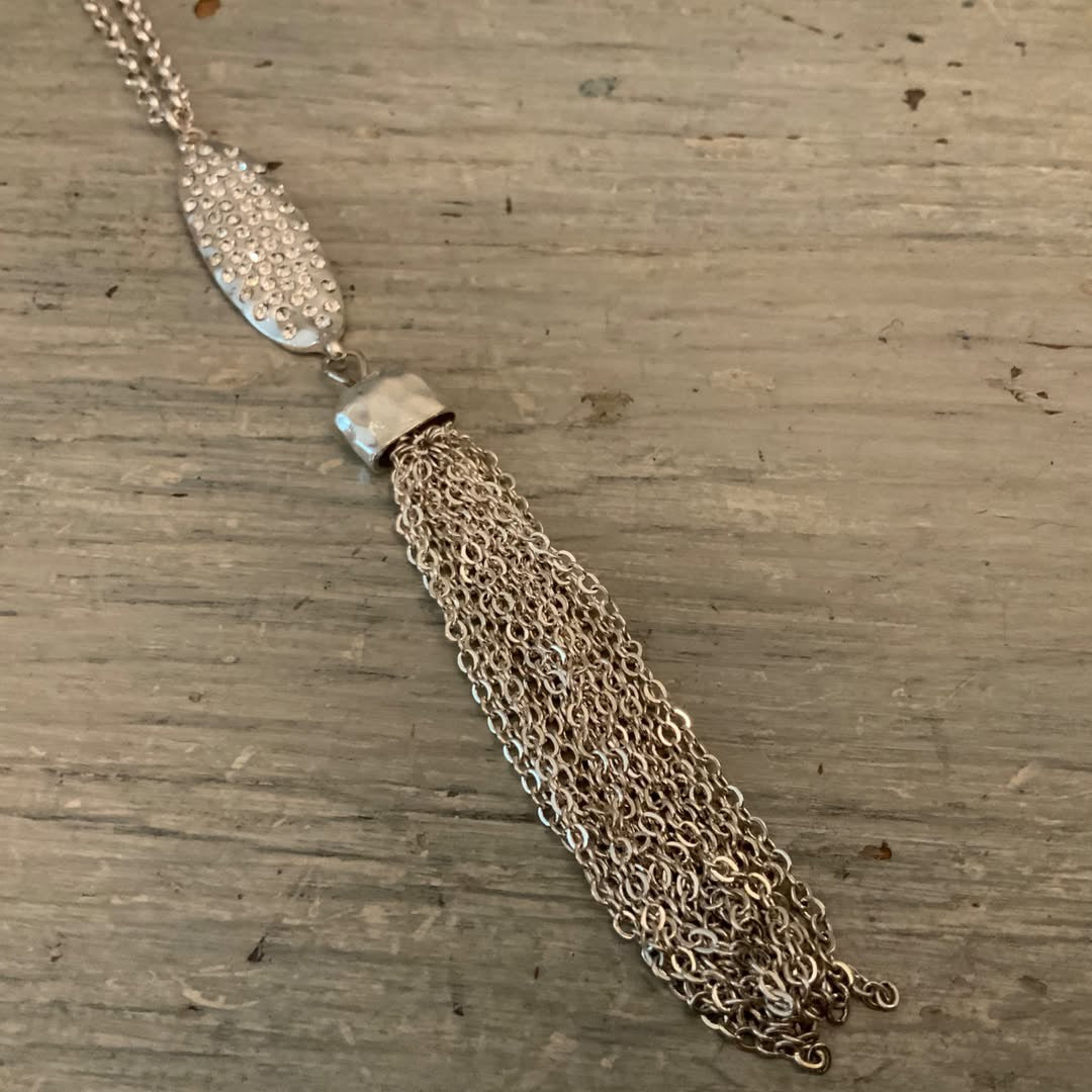 Chico’s Silver Chain with Pendant & Tassel Necklace Like New