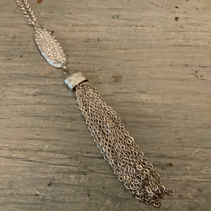 Chico’s Silver Chain with Pendant & Tassel Necklace Like New