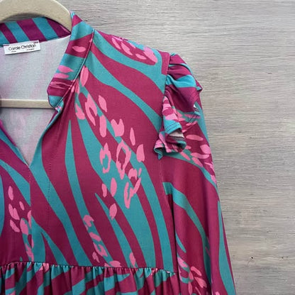 Carole Christian Aqua Purple Zebra Print High Low Dress Small Like New