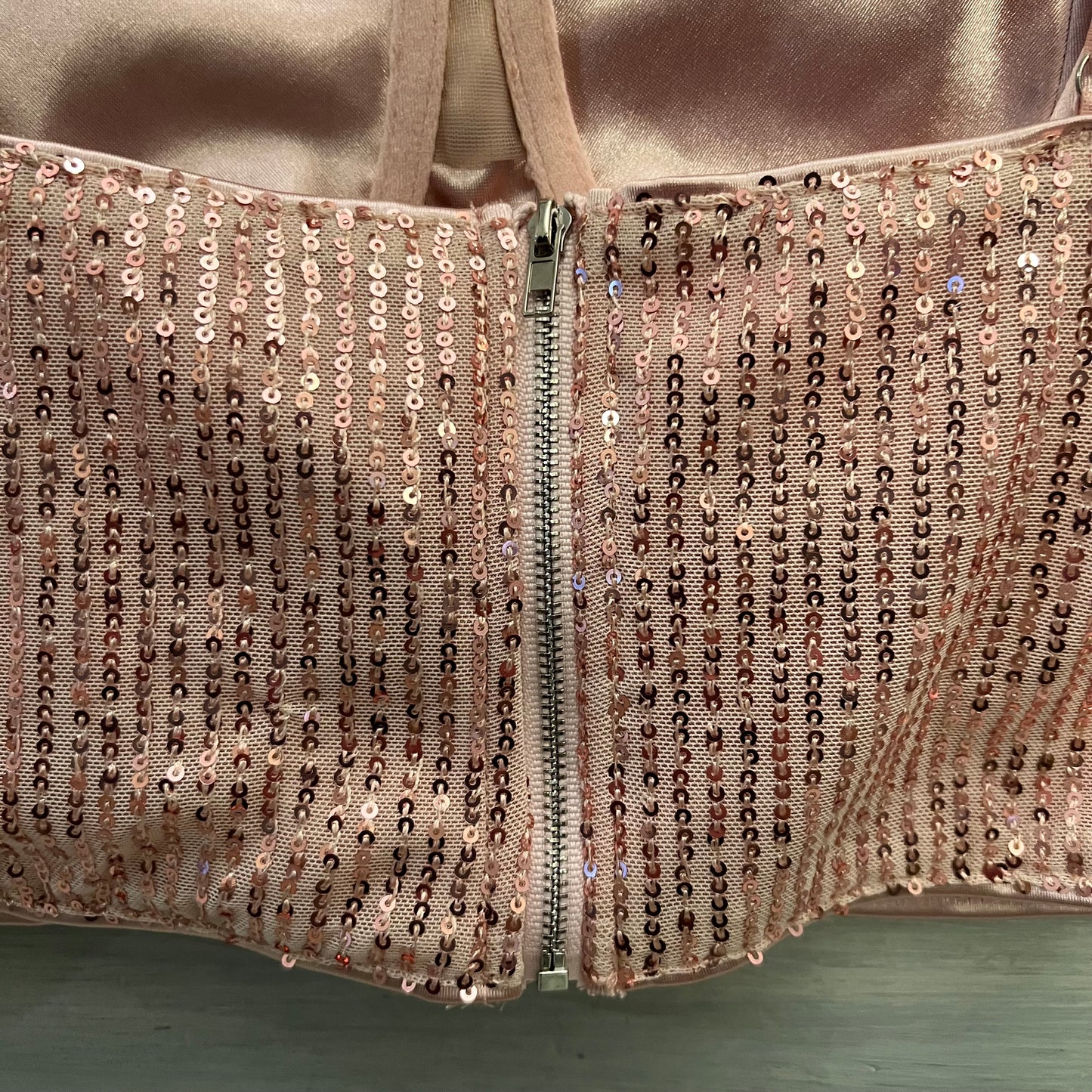 Pink Sequin Bustier Camisole Crop Top Shirt Size XXL Good Condition